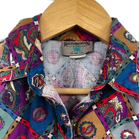 Vintage 1980s Western Southwestern Aztec Print Pattern Button Up Shirt Top 80s - Picture 6 of 8